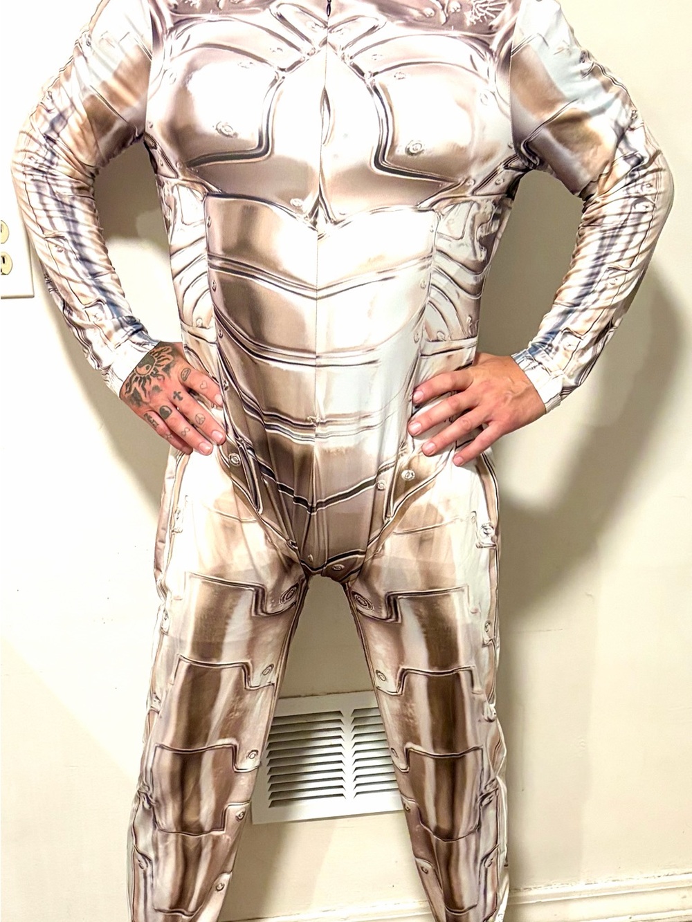 Men's Metallic Silver Robot-Print Pajama Set